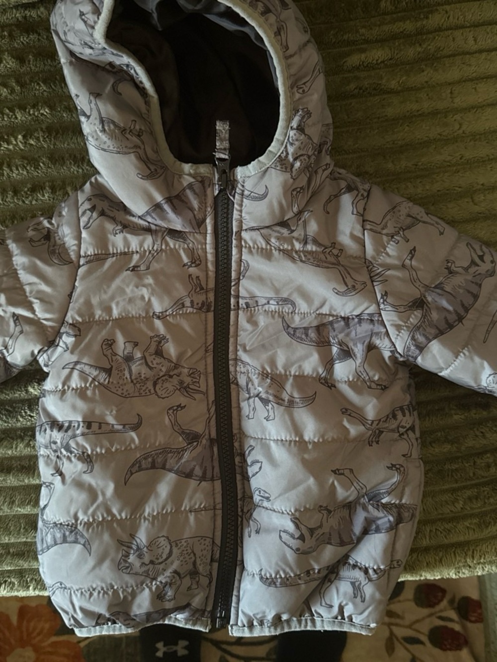 Carter's Light Gray Dinosaur Hooded Puffer Jacket